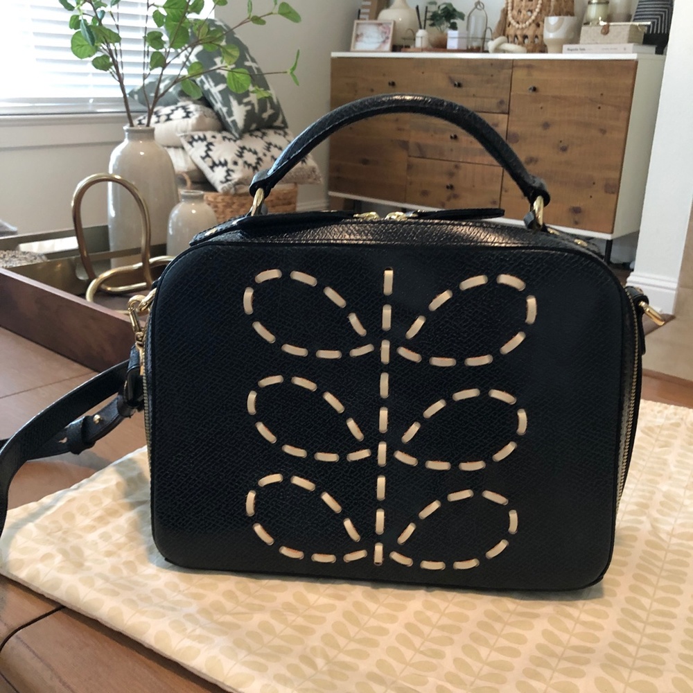 Rare Orla Kiely Laced Stem Mini Bay Crossbody Bag Midnight Navy